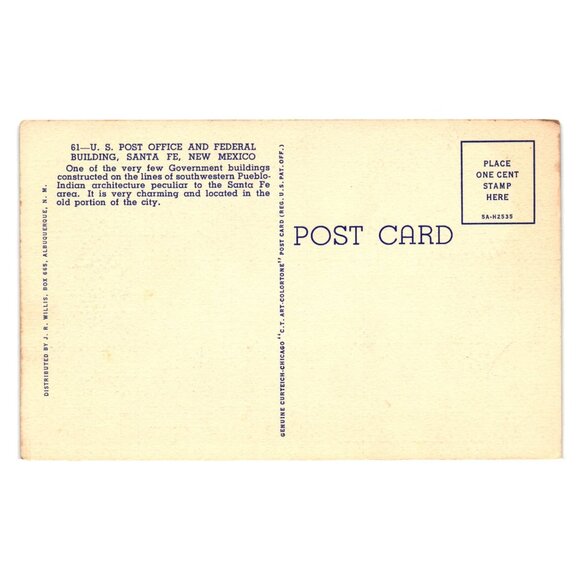 US Post Office Federal Building Santa Fe New Mexico Vintage Postcard Mail - Picture 2 of 2